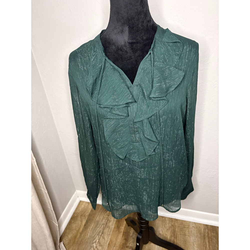 Tommy Hilfiger Green Shimmer Ruffle Blouse M